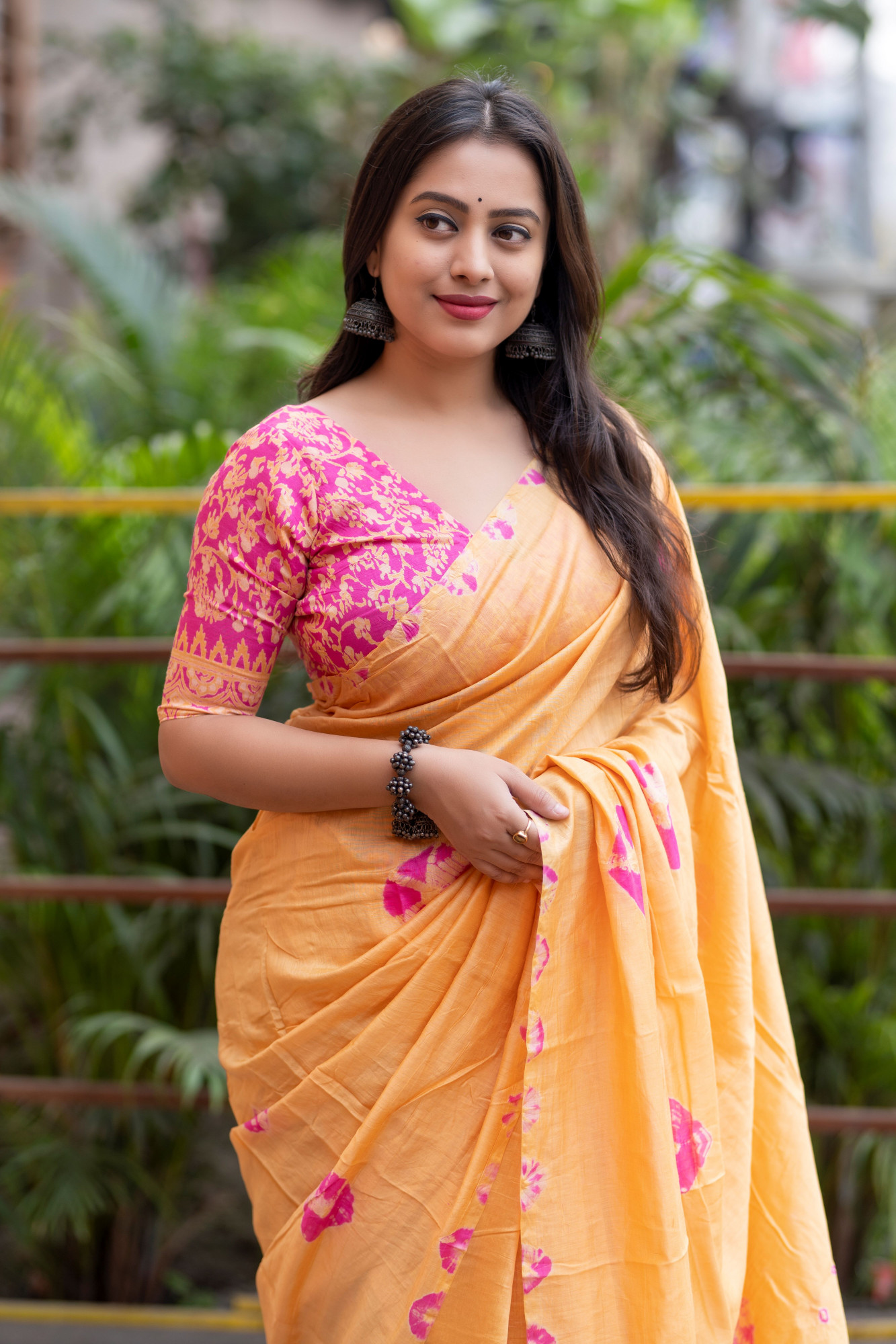 Orange Pure Chanderi Cotton Hand Tie Dye Shibori Printed Saree