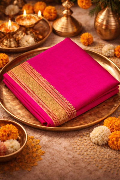 Image of Raani Cotton Soft Plain Silk Zari Border Mandir Daan Saree