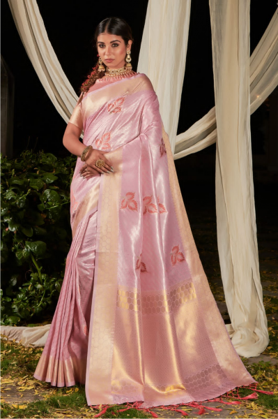 Image of Pure Linen Silk Zari Weaved Rich Pallu Border Saree