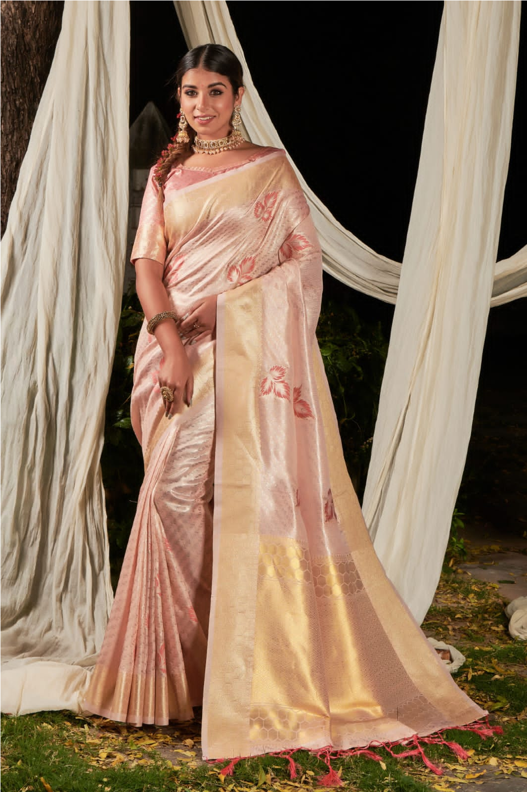 Pure Linen Silk Zari Weaved Rich Pallu Border Saree