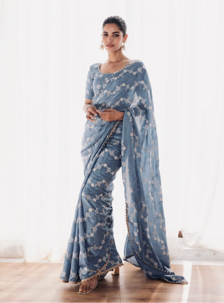 Image of Georgette All Over Embroidery Thread Saree