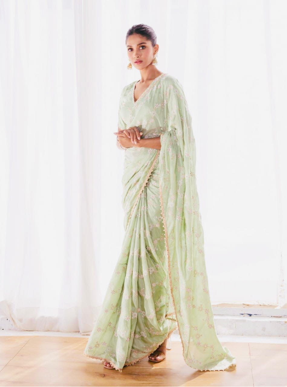 Georgette All Over Embroidery Thread Saree