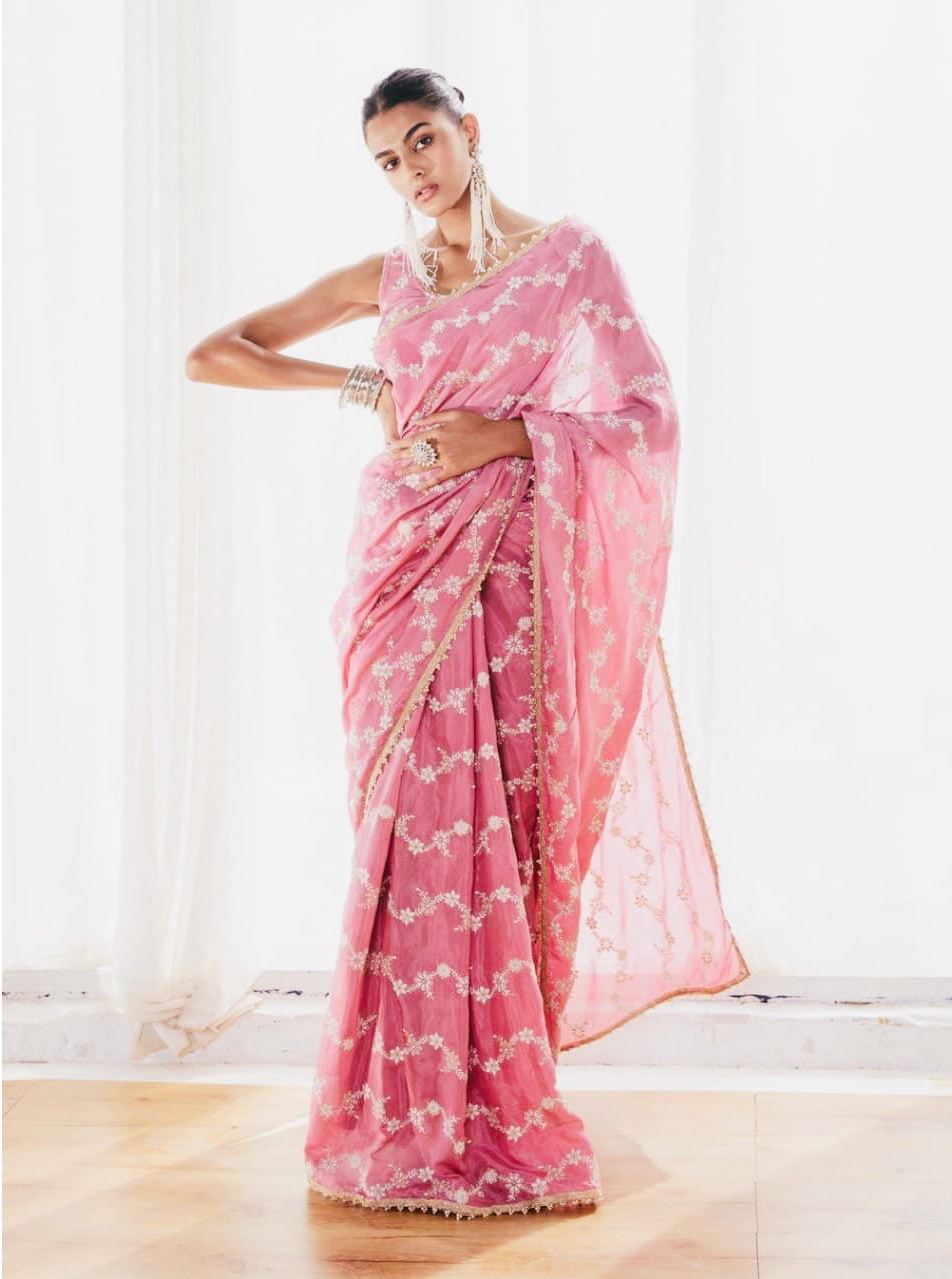 Georgette All Over Embroidery Thread Saree