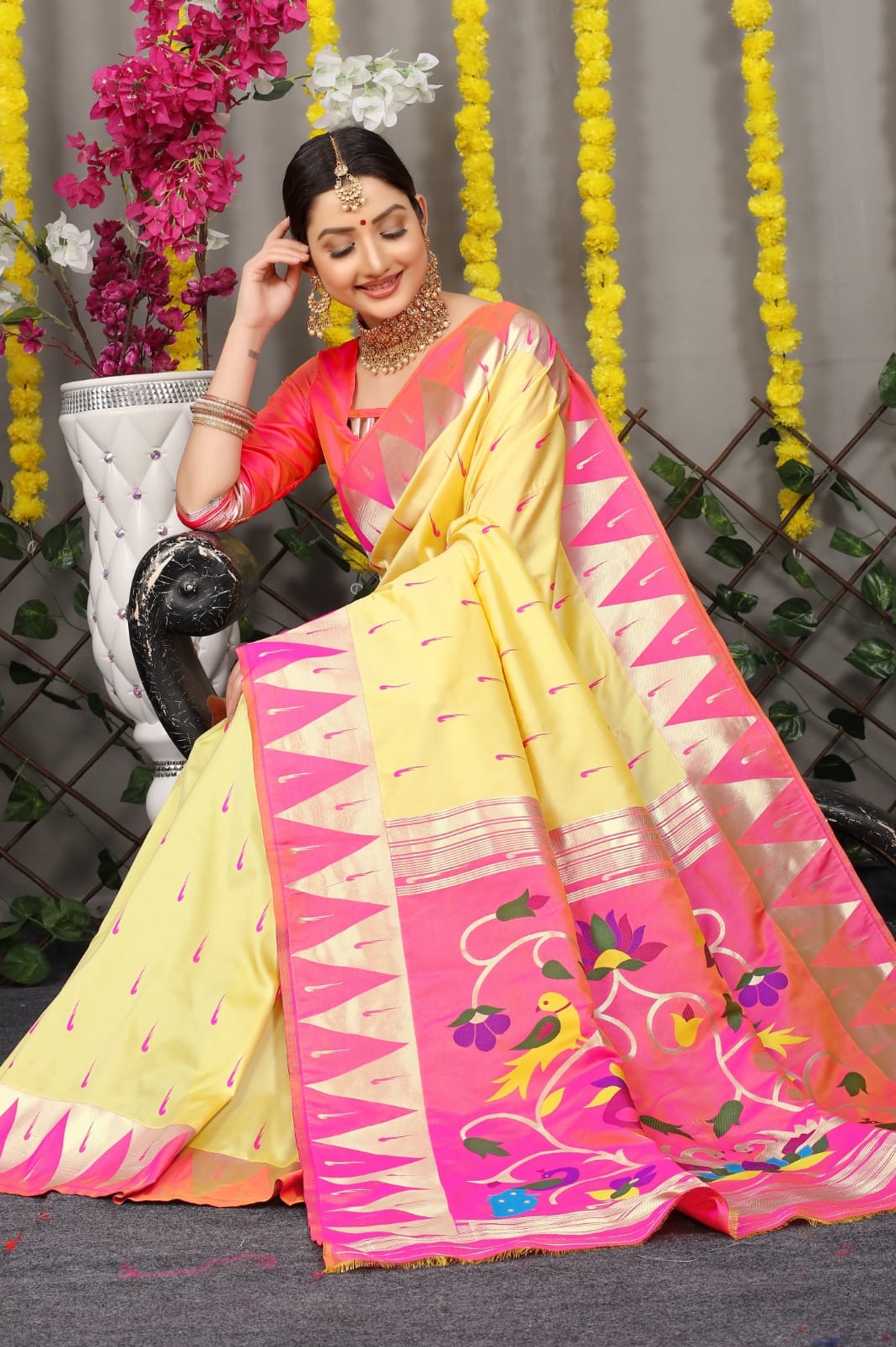 Pure Banarasi Silk Paithani All Over Zari Weaved Saree