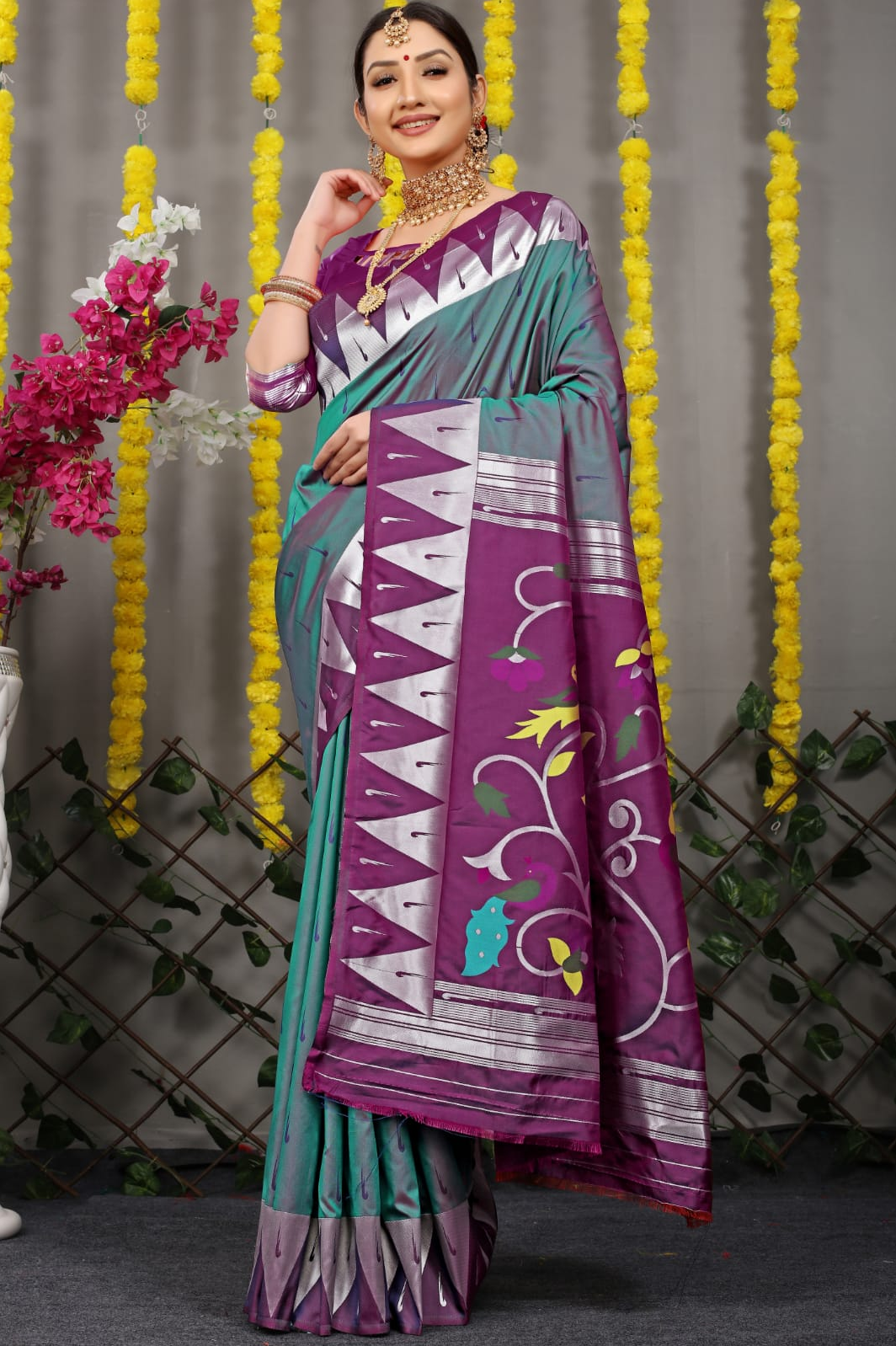 Pure Banarasi Silk Paithani All Over Zari Weaved Saree