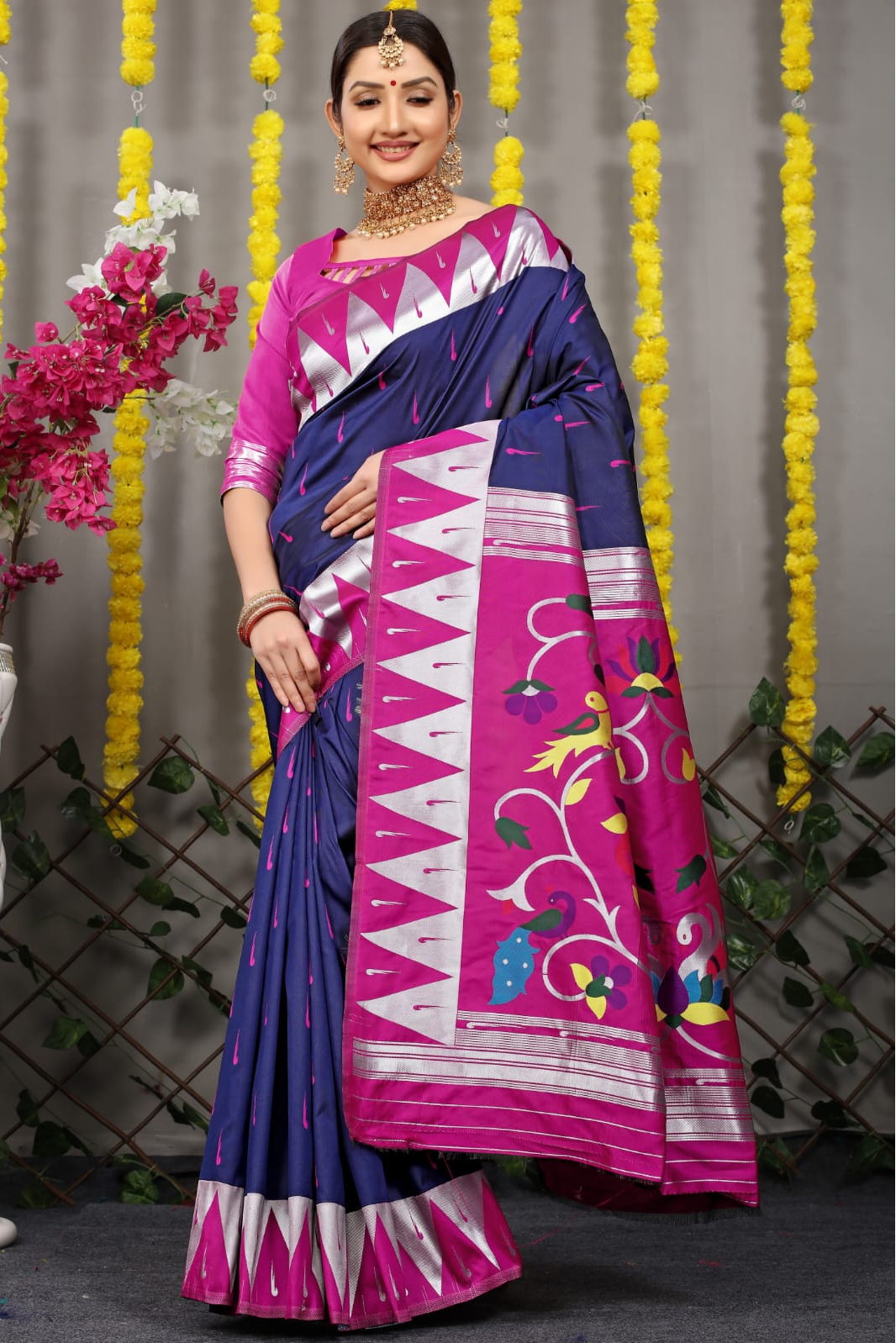 Pure Banarasi Silk Paithani All Over Zari Weaved Saree