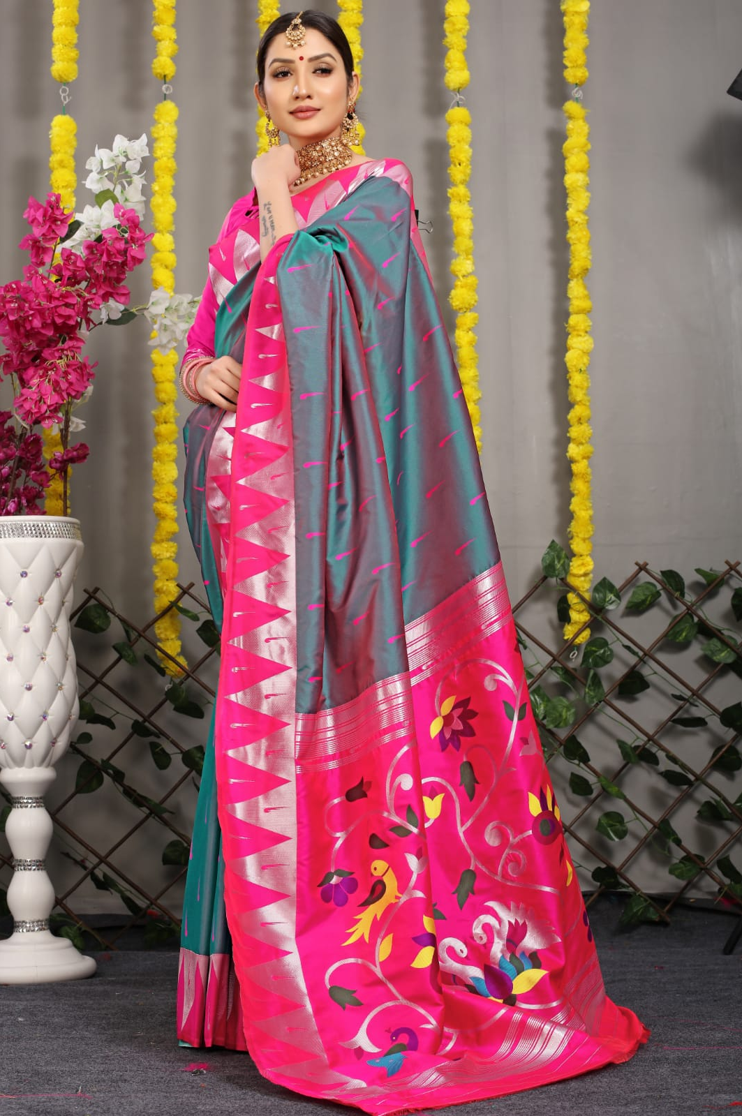 Pure Banarasi Silk Paithani All Over Zari Weaved Saree