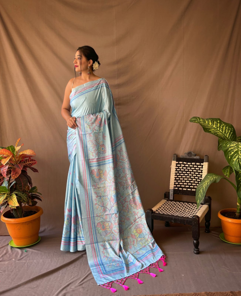 Image of Kanjivaram Silk Katha Printed Saree