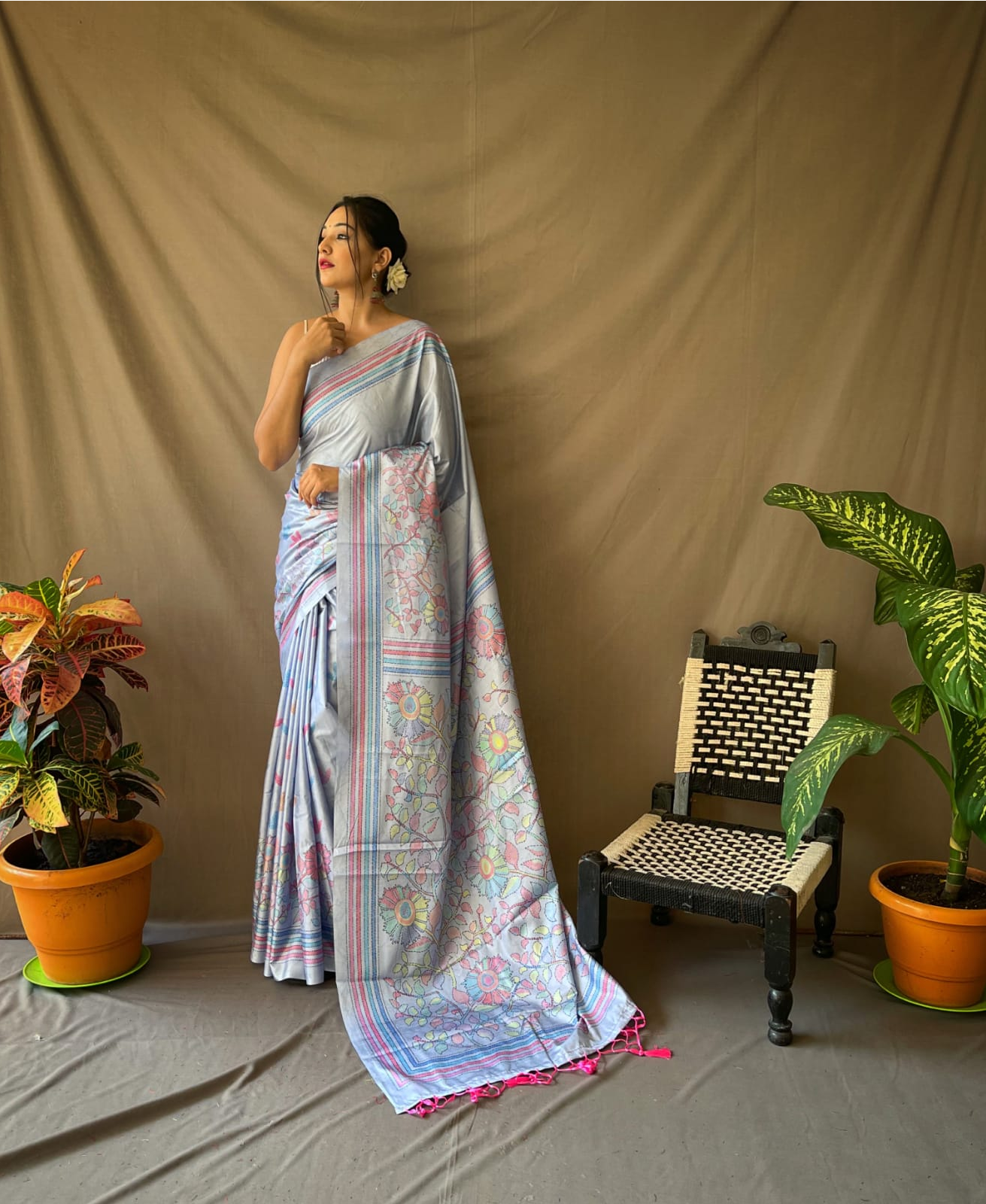 Kanjivaram Silk Katha Printed Saree