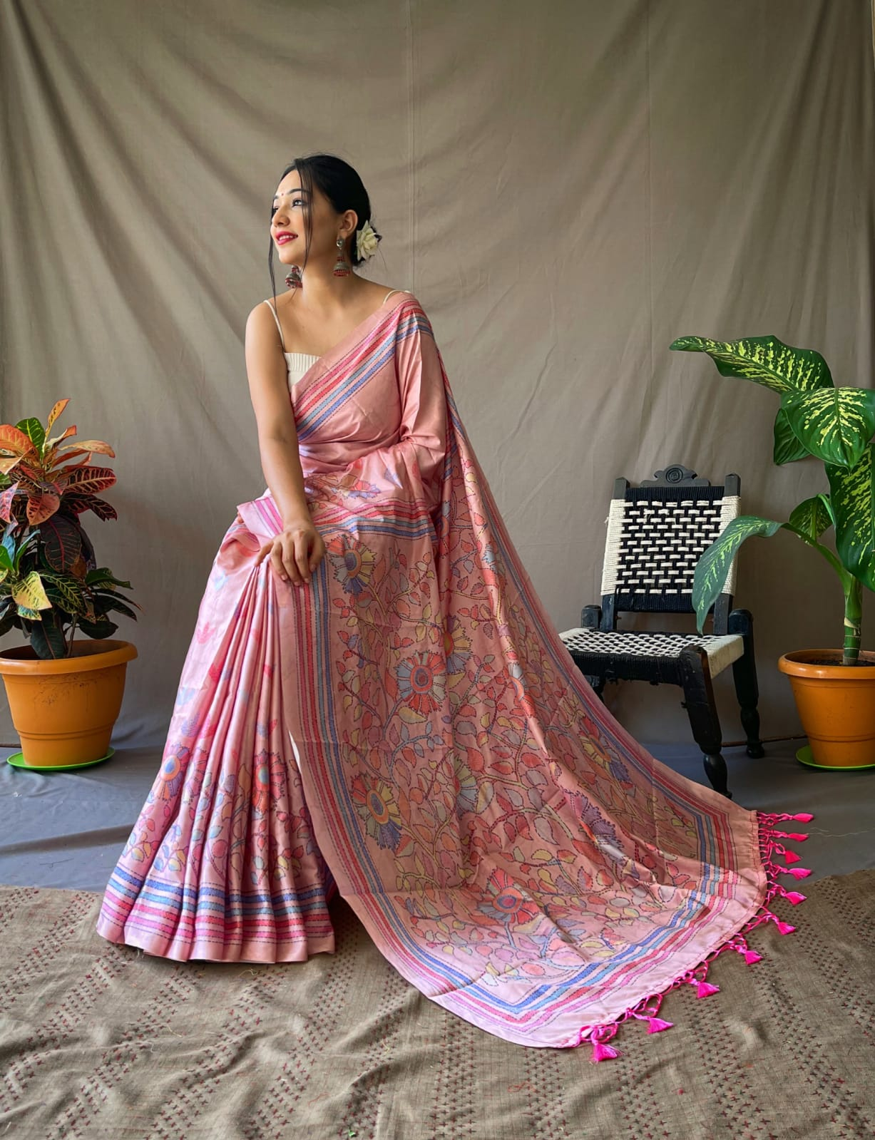 Kanjivaram Silk Katha Printed Saree