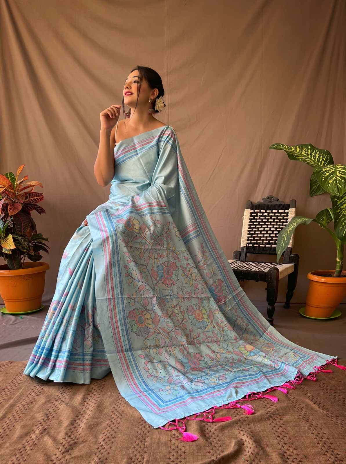 Kanjivaram Silk Katha Printed Saree