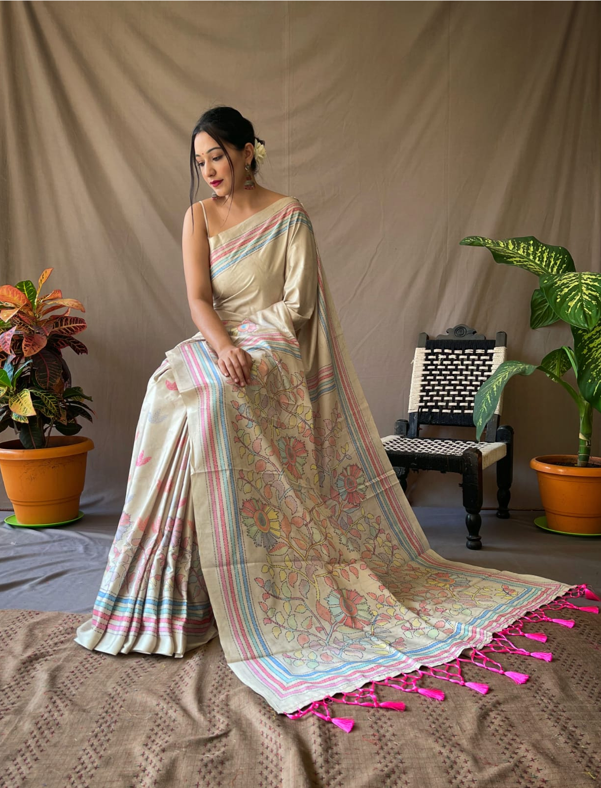 Kanjivaram Silk Katha Printed Saree