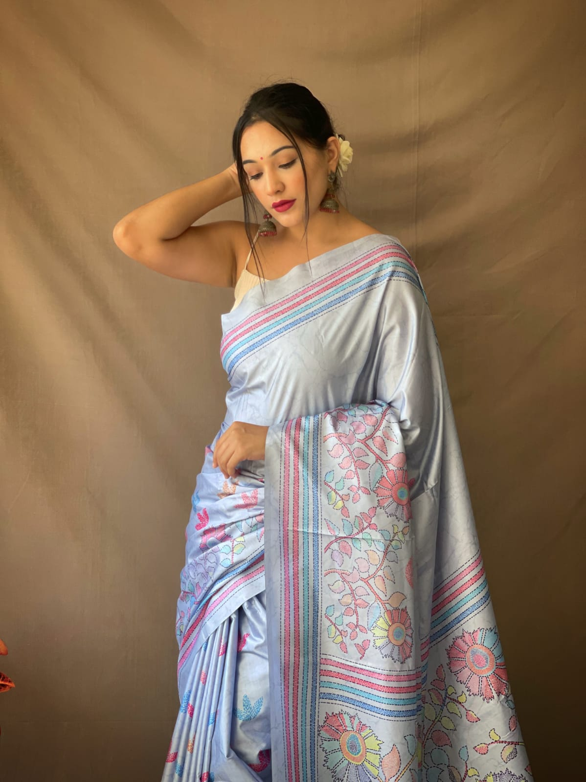 Kanjivaram Silk Katha Printed Saree