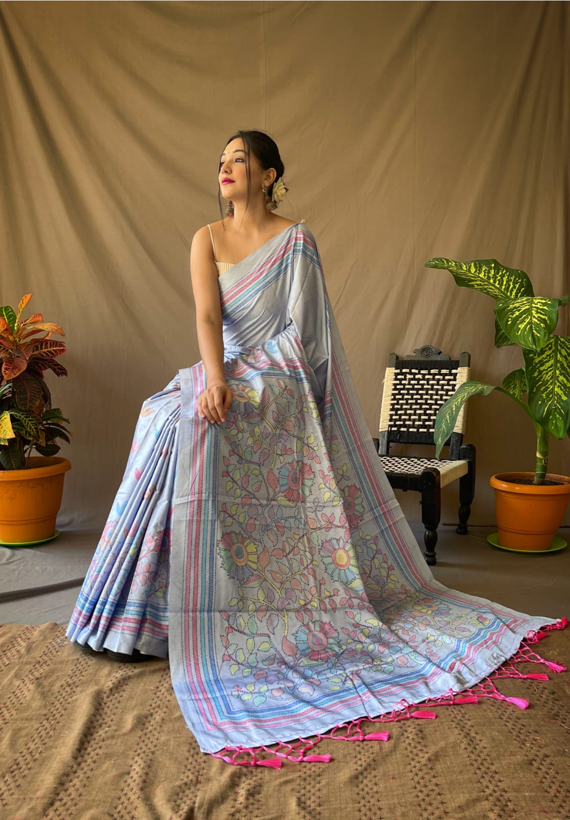 Kanjivaram Silk Katha Printed Saree