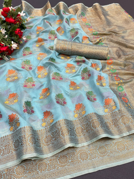 Image of Pure Handloom Organza Silk Zari Weaved Saree