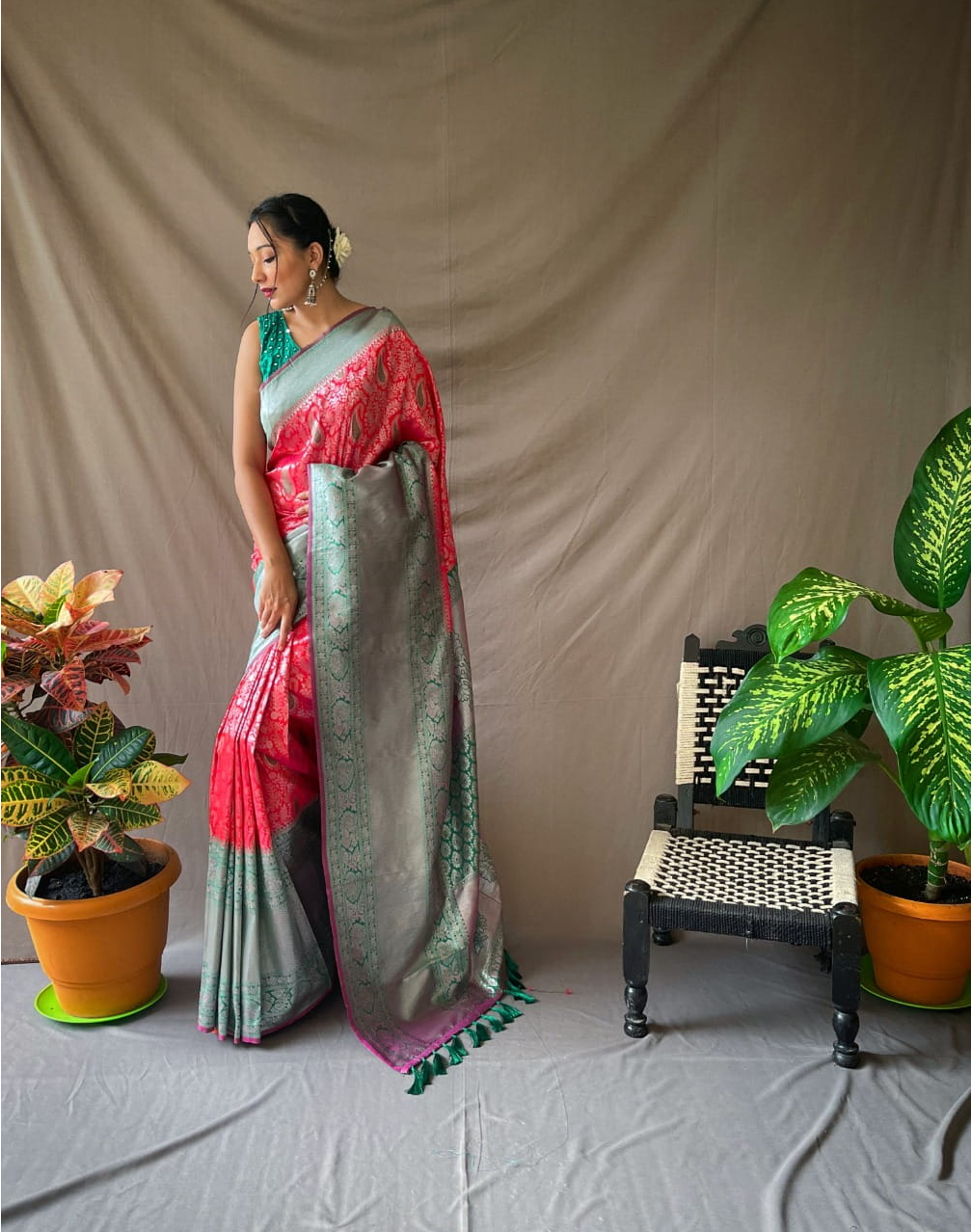 Pure Kanjivaram Silk All Over Silver Zari Weaved Saree