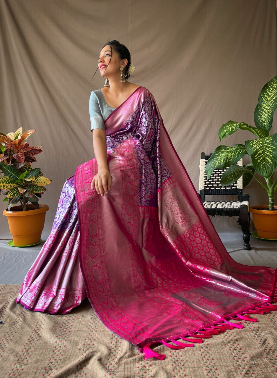 Pure Kanjivaram Silk All Over Silver Zari Weaved Saree