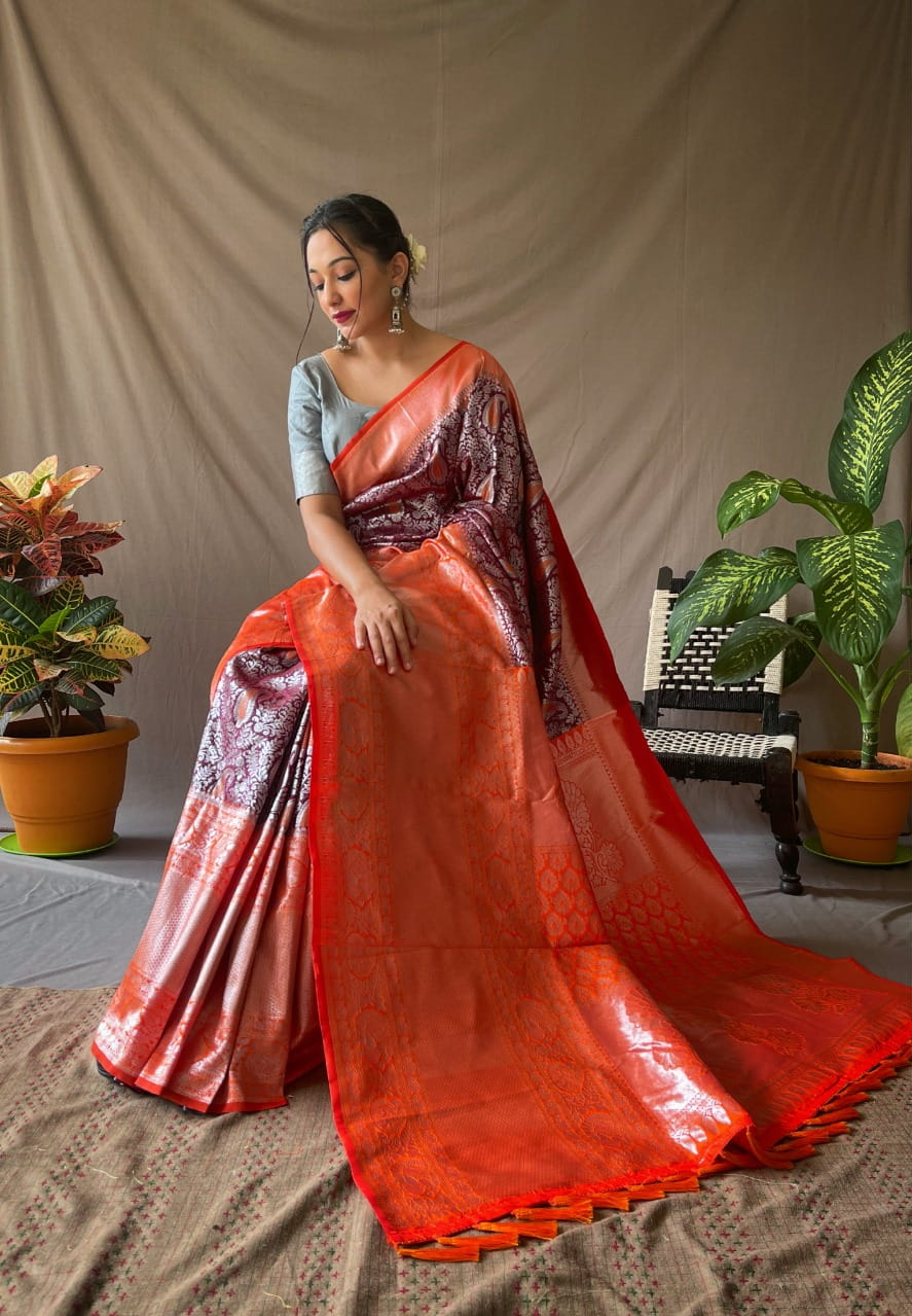 Pure Kanjivaram Silk All Over Silver Zari Weaved Saree