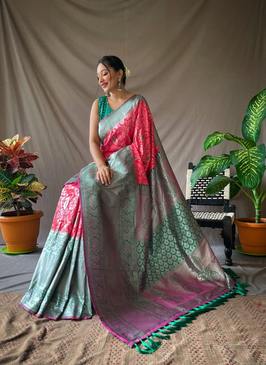 Pure Kanjivaram Silk All Over Silver Zari Weaved Saree