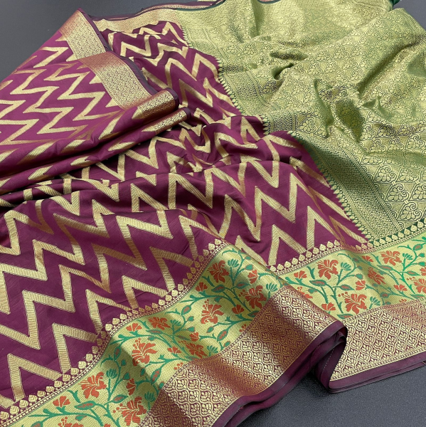 Image of Pure Banarasi Katan Silk Zari Weaved Saree