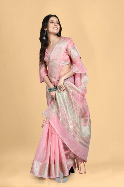 Image of Pure Khadi Silk Saree With Sequence Work