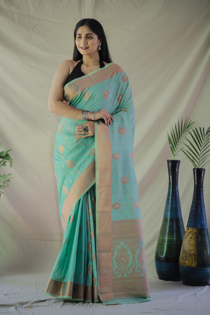 Banarasi Silk Copper And Gold Zari Weaved Saree