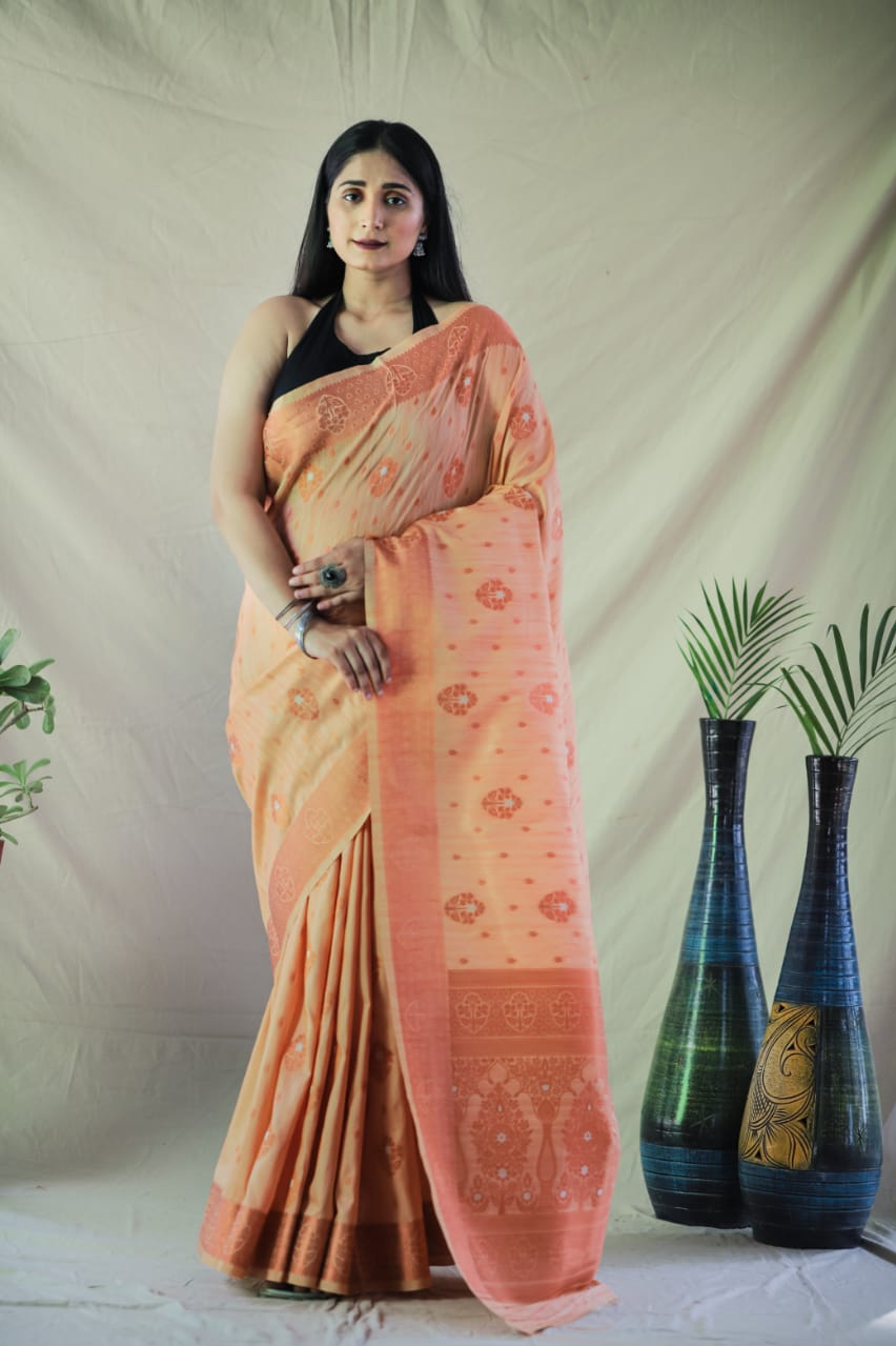 Banarasi Silk Copper And Gold Zari Weaved Saree