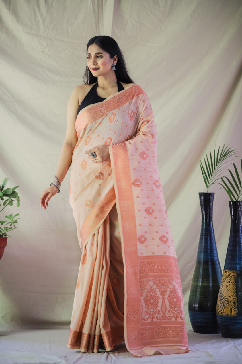 Banarasi Silk Copper And Gold Zari Weaved Saree