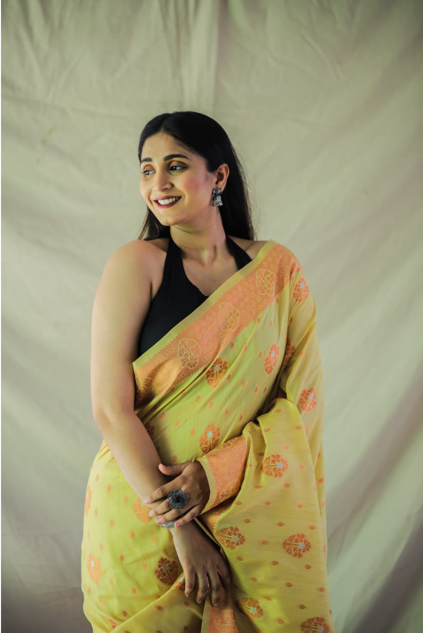 Banarasi Silk Copper And Gold Zari Weaved Saree