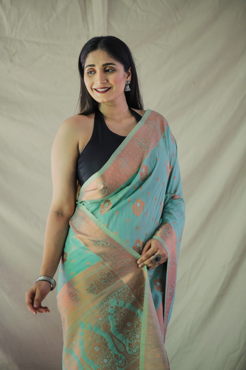 Banarasi Silk Copper And Gold Zari Weaved Saree