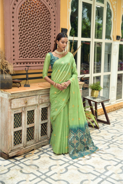 Image of Pure Chanderi Silk All Over Zari Weaved Rich Pallu Saree