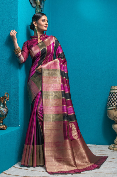Image of Pure Tussar Silk All Over Zari Weaved Saree
