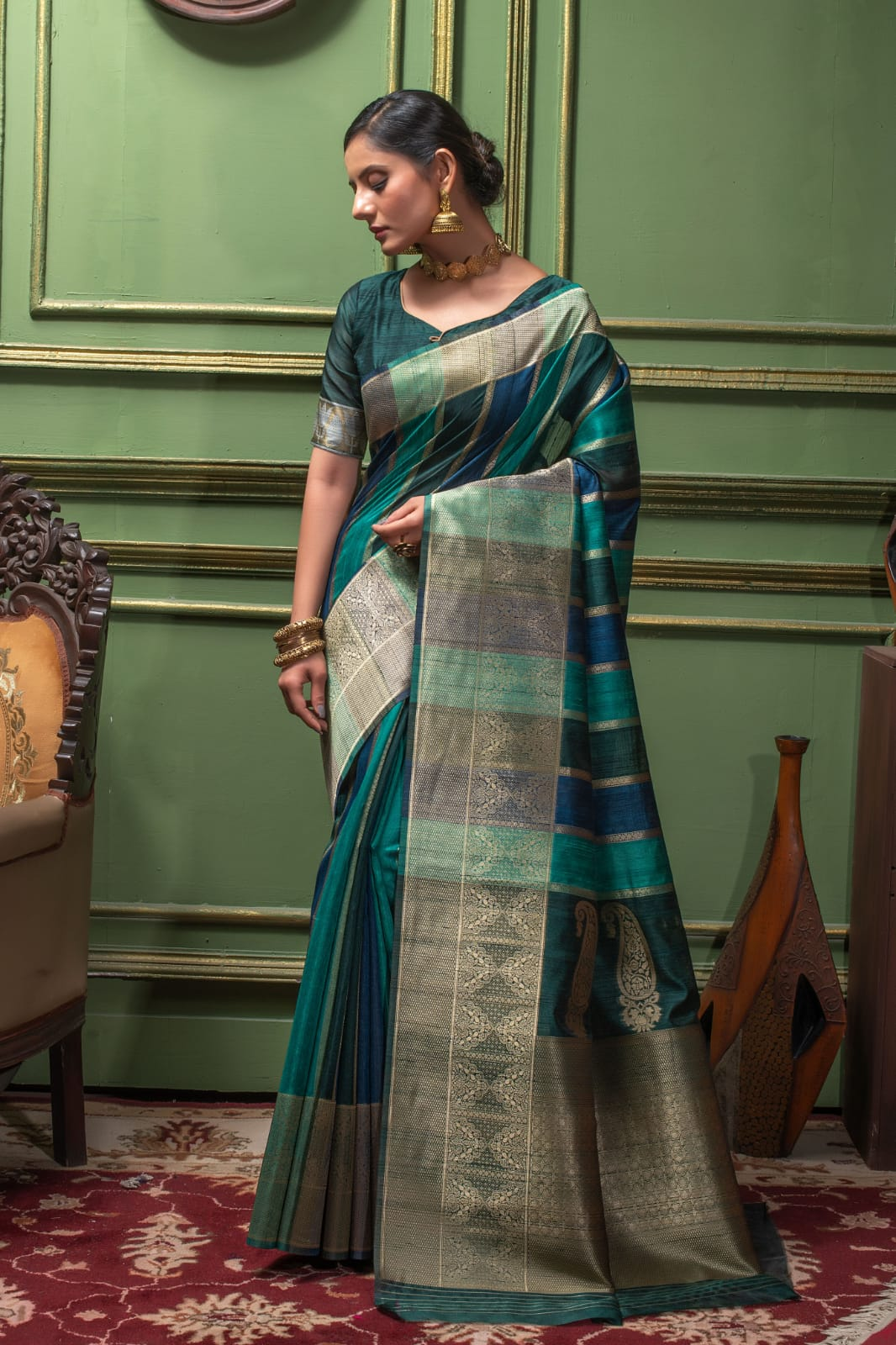 Pure Tussar Silk All Over Zari Weaved Saree