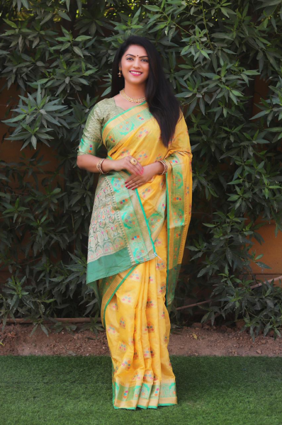 Image of Pure Banarasi Silk Zari And Meena Weaved Saree