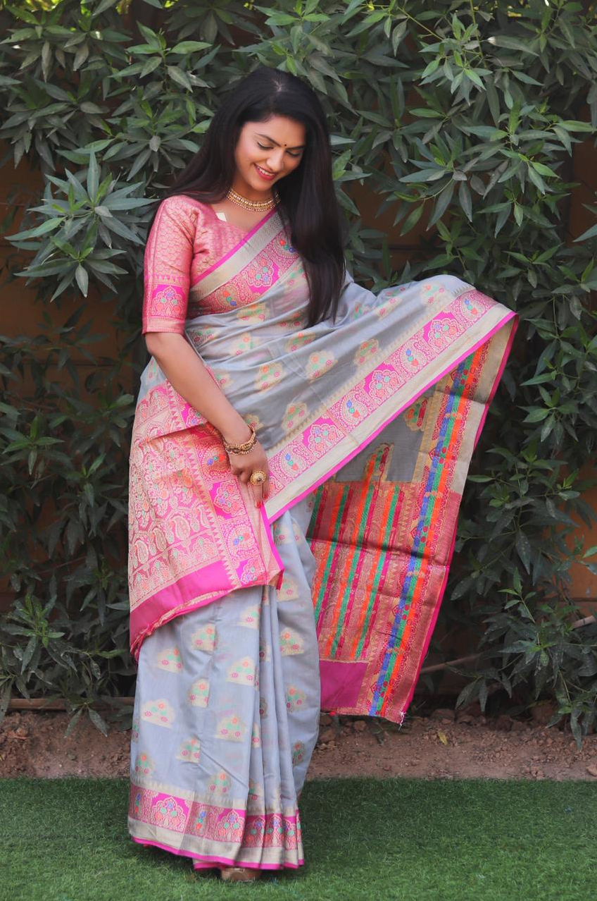 Pure Banarasi Silk Zari And Meena Weaved Saree