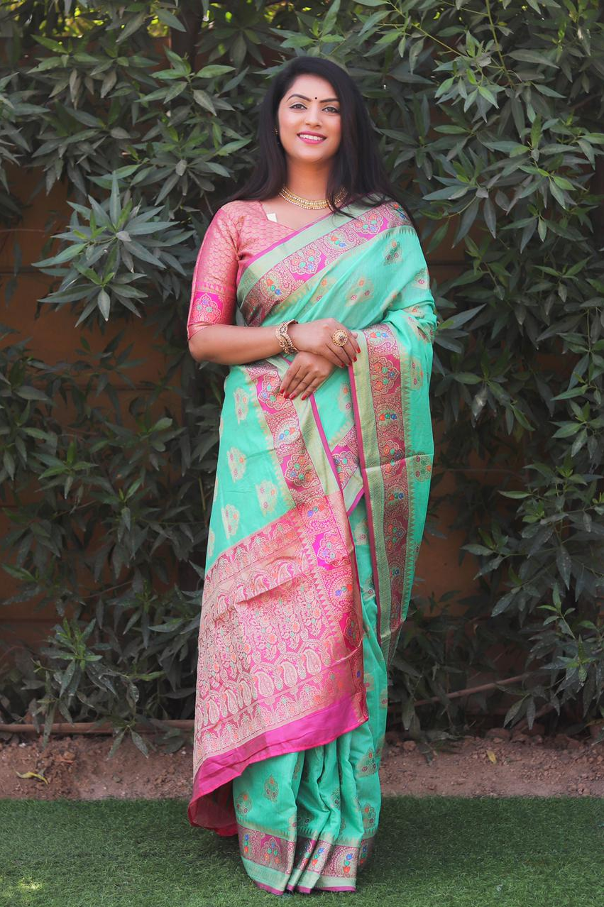 Pure Banarasi Silk Zari And Meena Weaved Saree