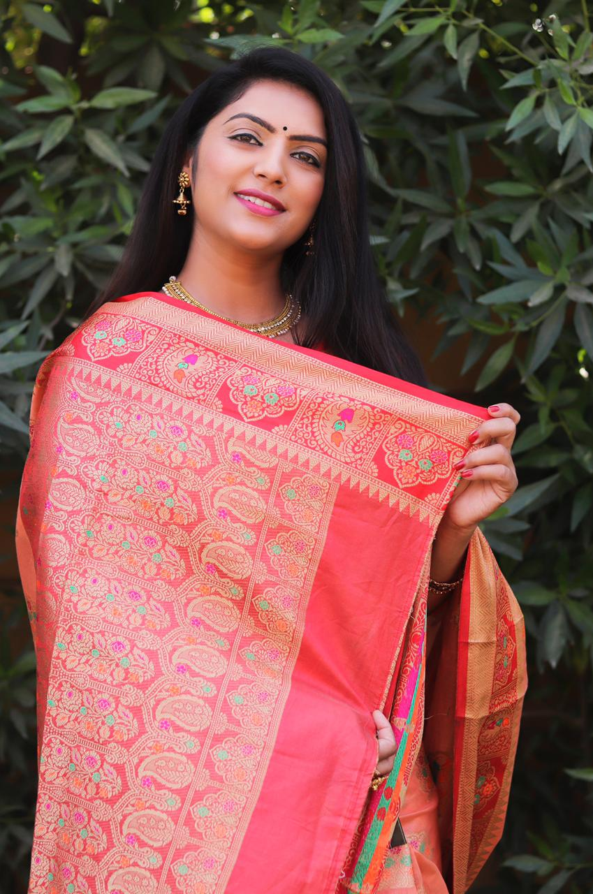 Pure Banarasi Silk Zari And Meena Weaved Saree