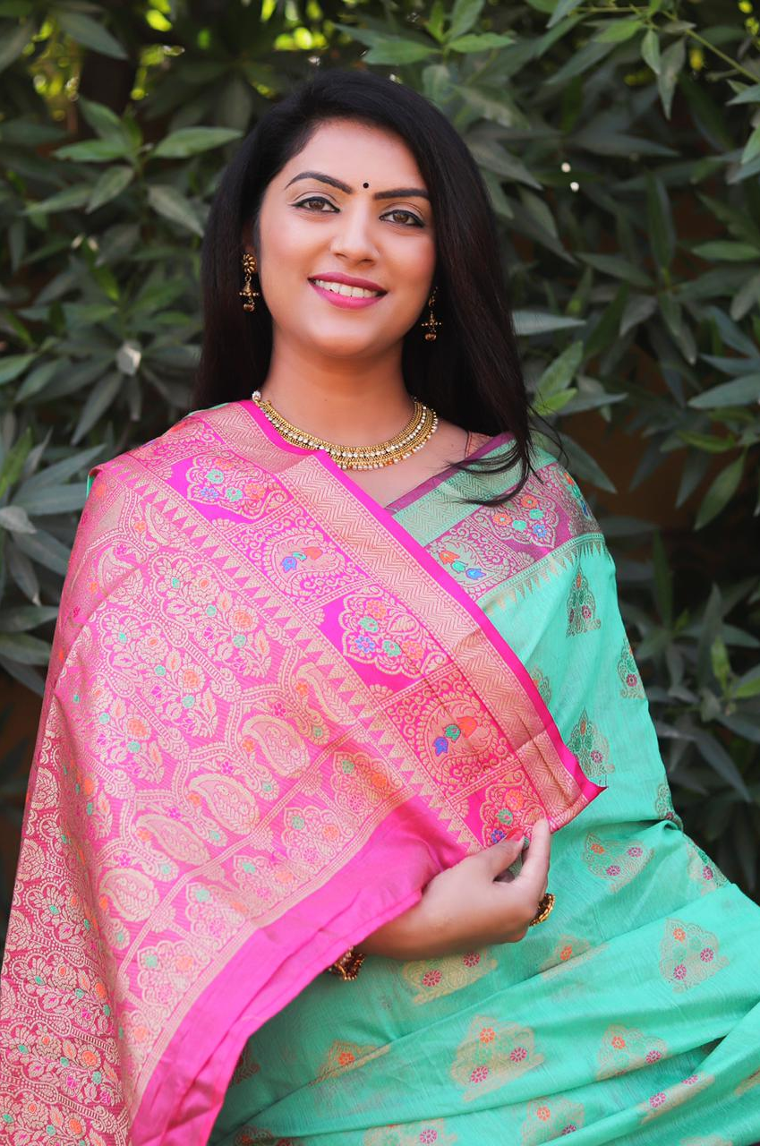Pure Banarasi Silk Zari And Meena Weaved Saree