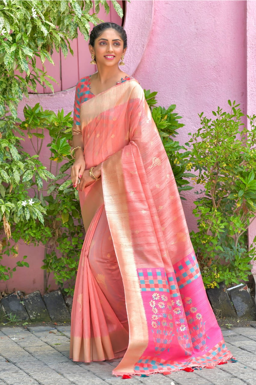 Pure Tussar Silk Meena Weaves Pallu Saree