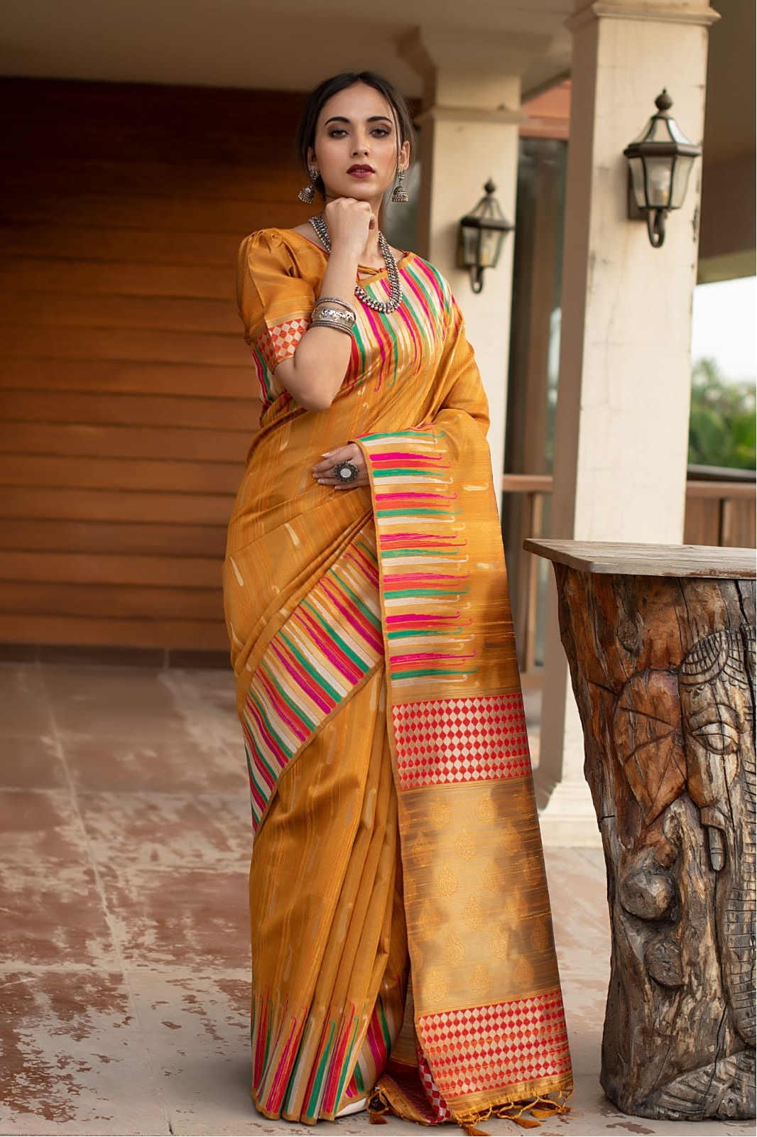 Pure Tussar Silk Ikkat Woven Border Saree