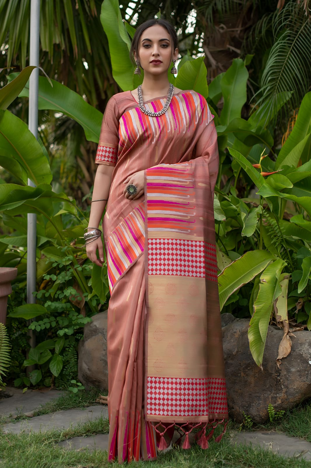 Pure Tussar Silk Ikkat Woven Border Saree
