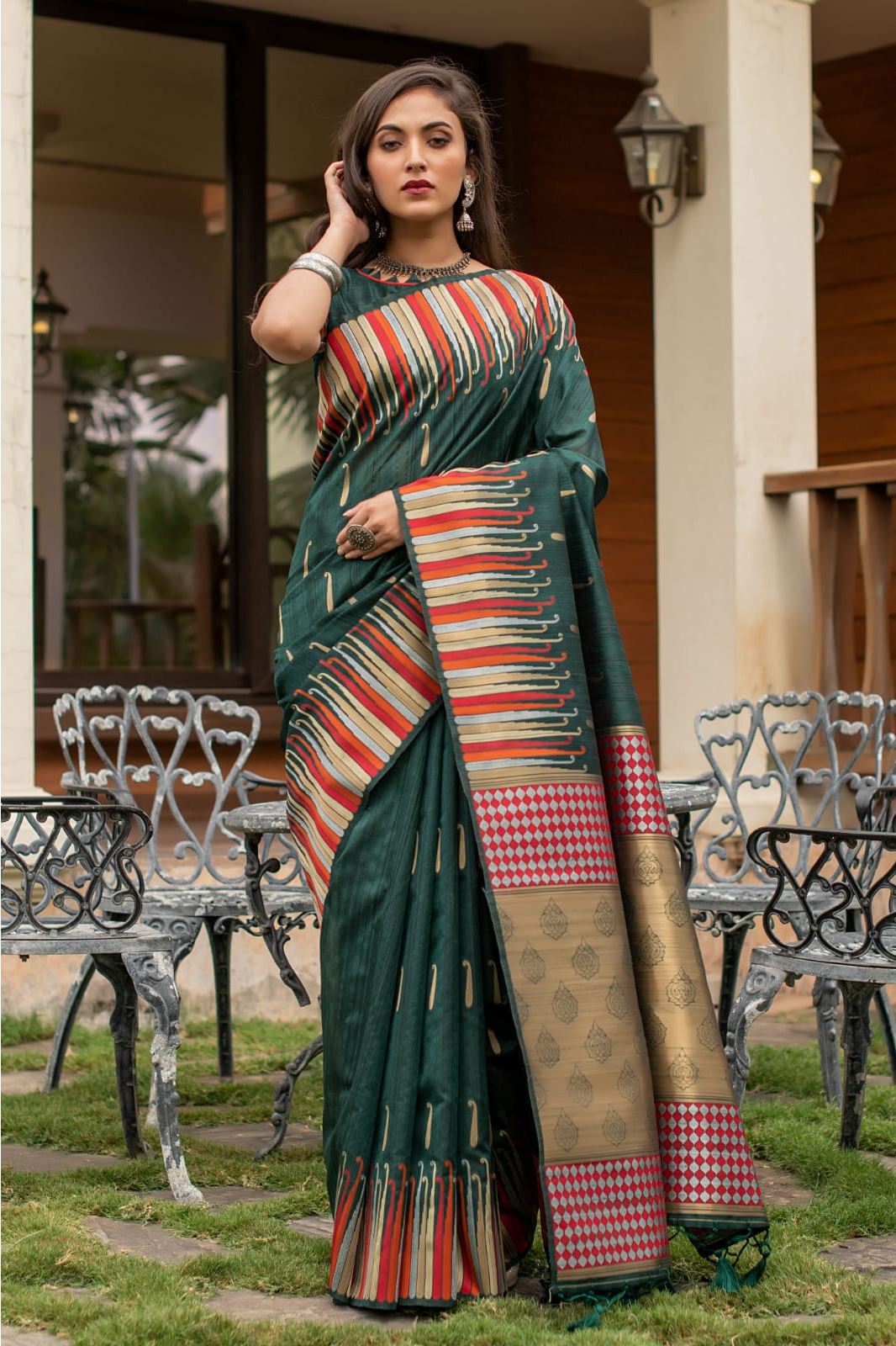 Pure Tussar Silk Ikkat Woven Border Saree