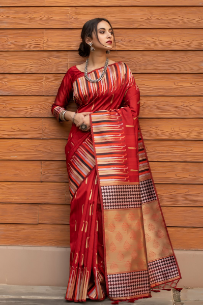 Image of Pure Tussar Silk Ikkat Woven Border Saree