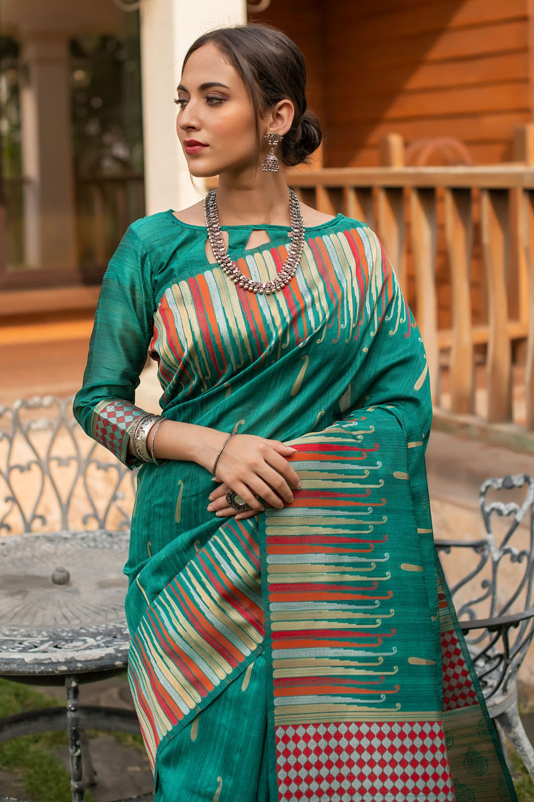 Pure Tussar Silk Ikkat Woven Border Saree