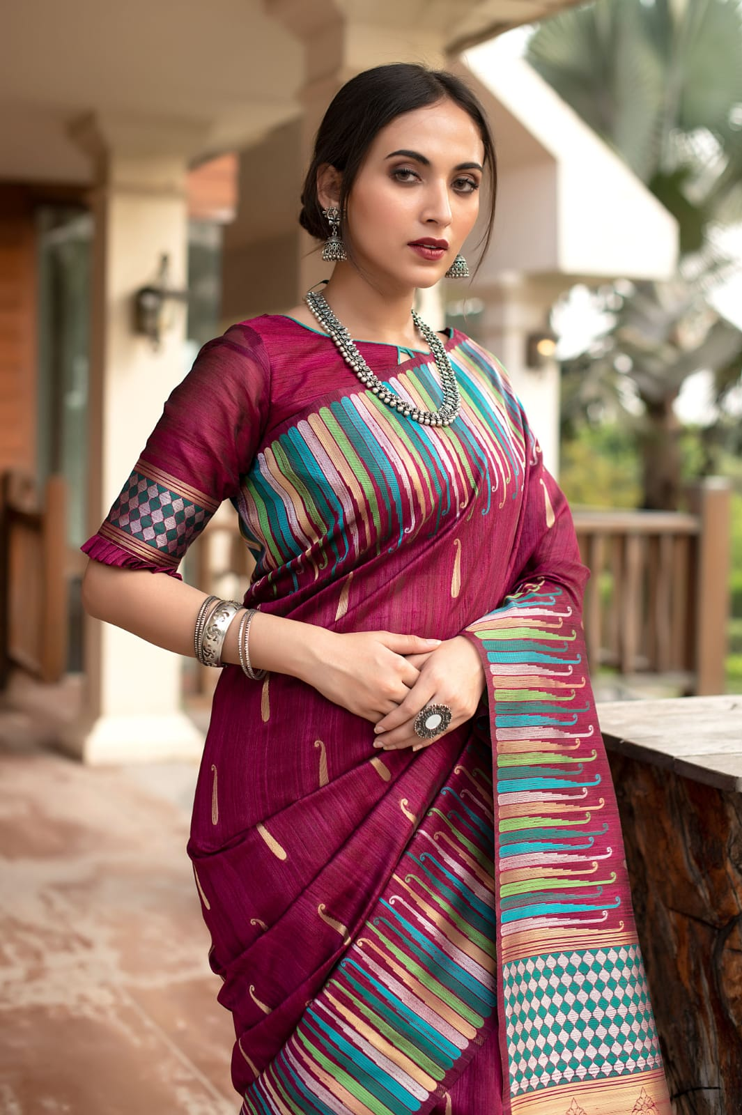Pure Tussar Silk Ikkat Woven Border Saree
