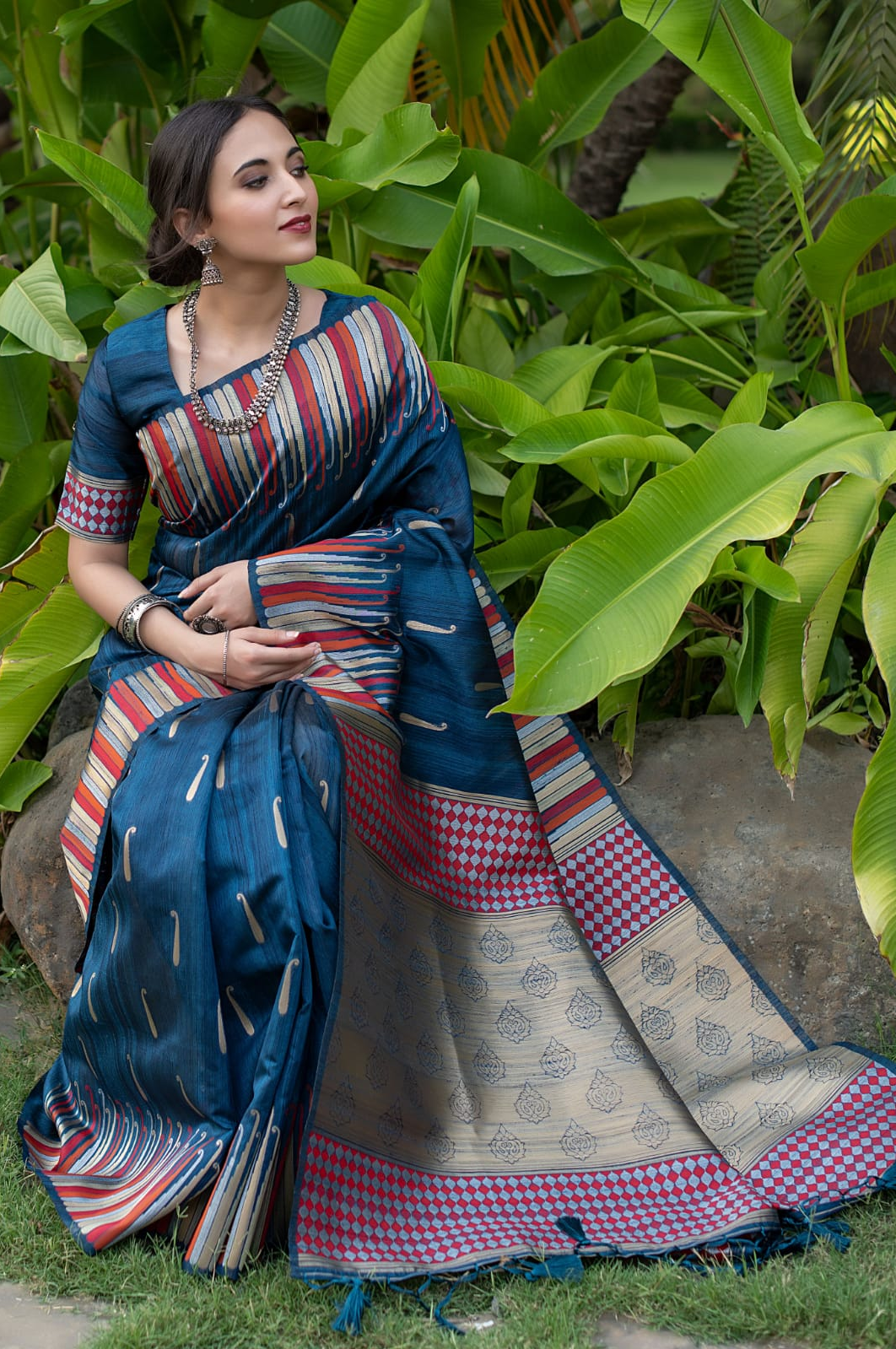 Pure Tussar Silk Ikkat Woven Border Saree