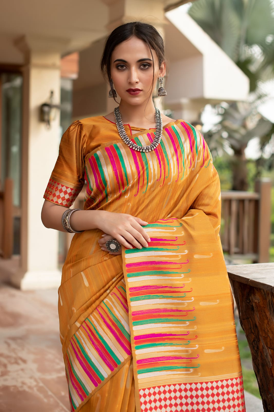Pure Tussar Silk Ikkat Woven Border Saree