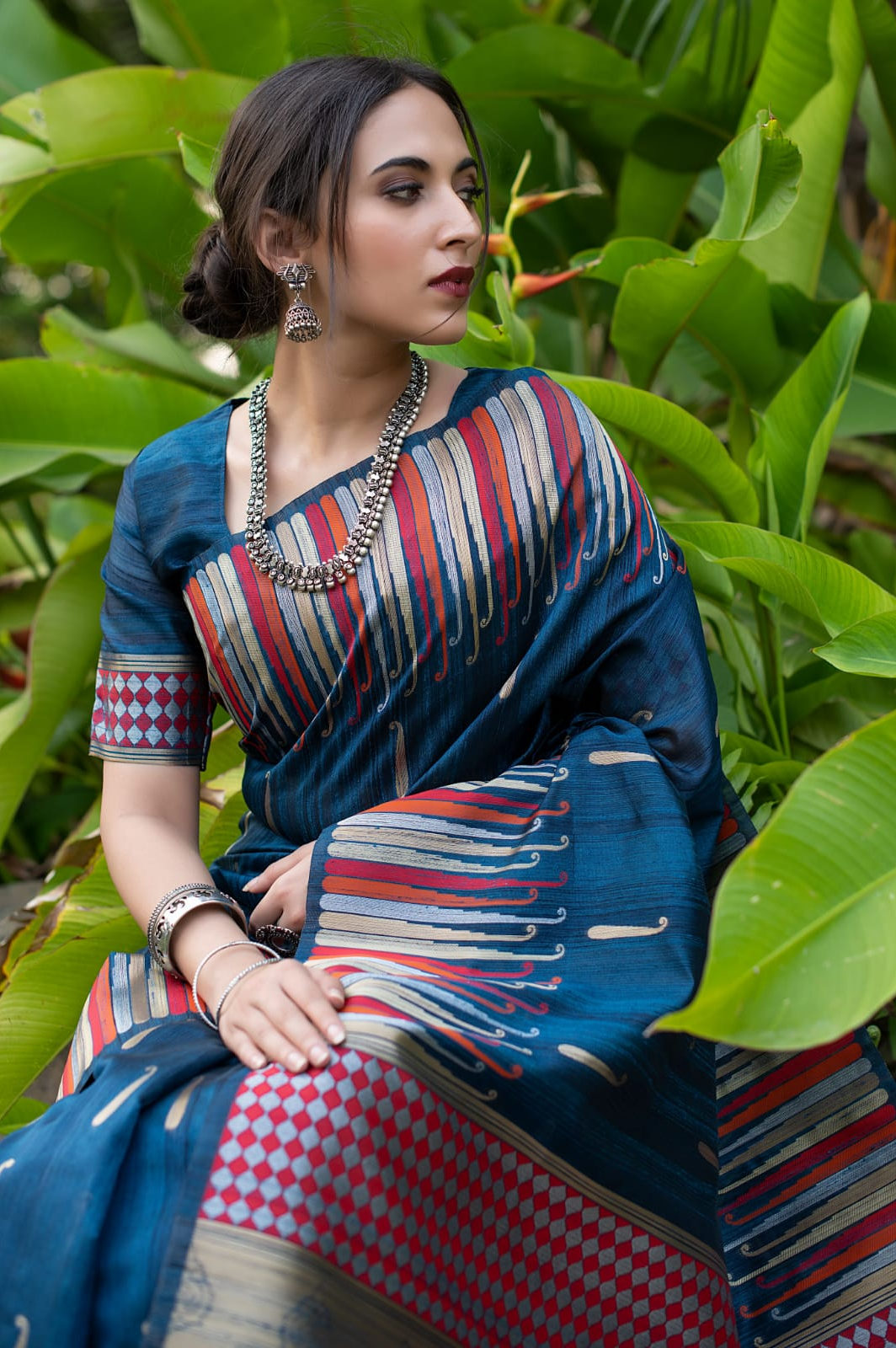 Pure Tussar Silk Ikkat Woven Border Saree