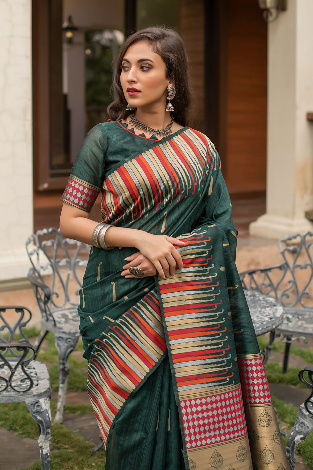 Pure Tussar Silk Ikkat Woven Border Saree