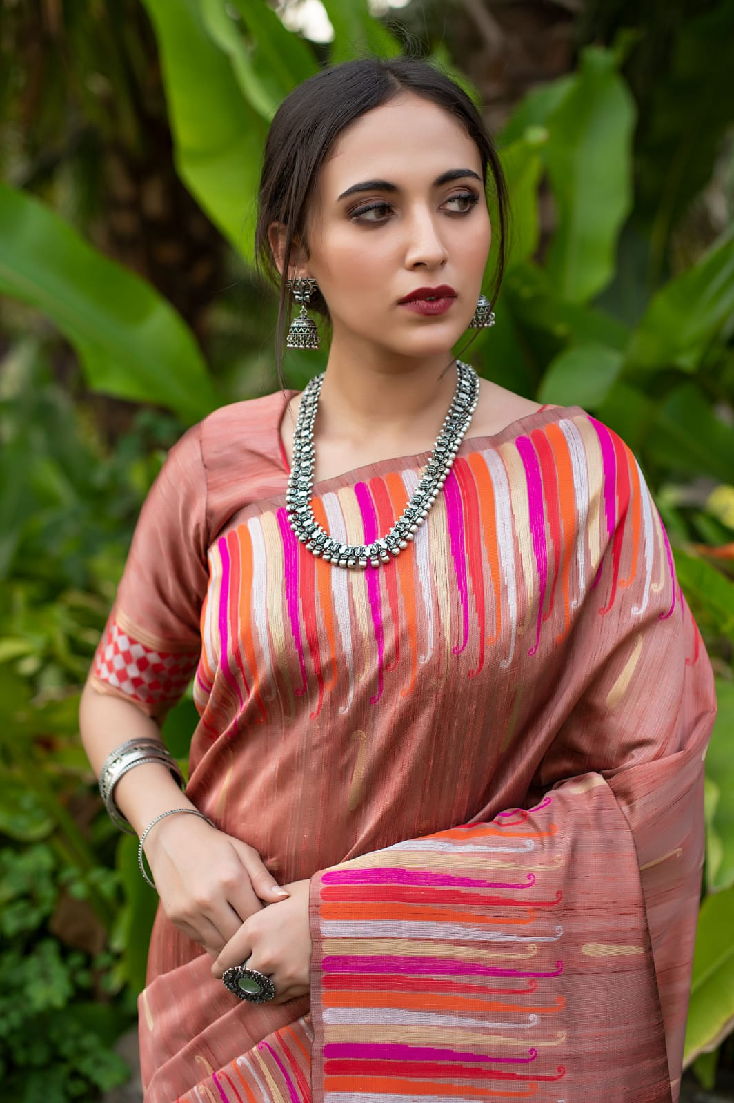 Pure Tussar Silk Ikkat Woven Border Saree